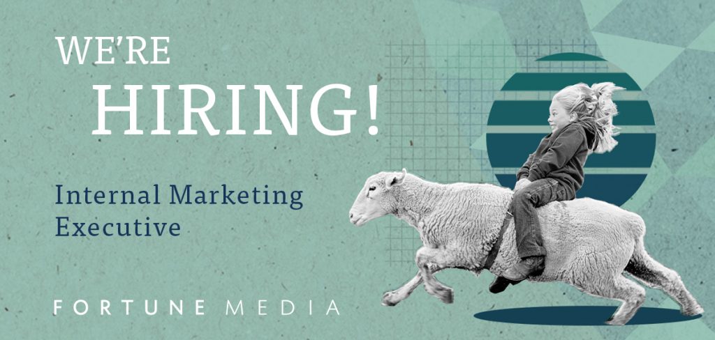 Hiring post for Fortune Media used on LinkedIn depicts a happy young girl on a sheep